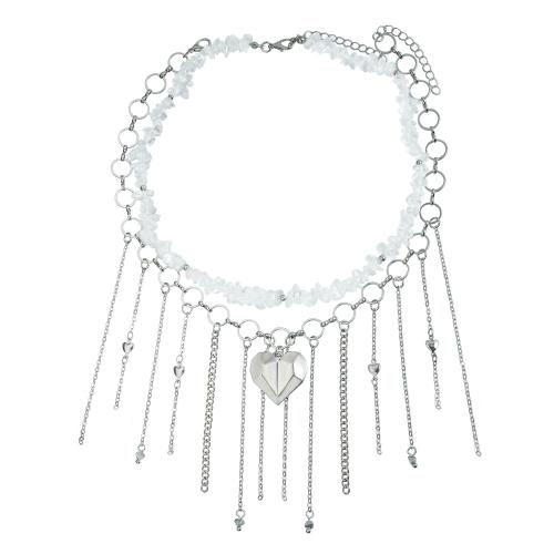 Zinklegierung Franse Halskette, mit Naturstein, plattiert, Doppelschicht & Modeschmuck & für Frau, originale Farbe, verkauft von PC