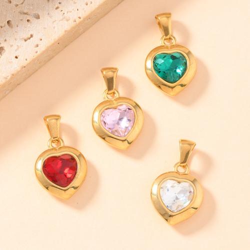 Pendentifs en acier inoxydable zircons cubiques, Acier inoxydable 304, avec zircon cubique, coeur, Placage de couleur d'or, DIY, plus de couleurs à choisir, Vendu par PC