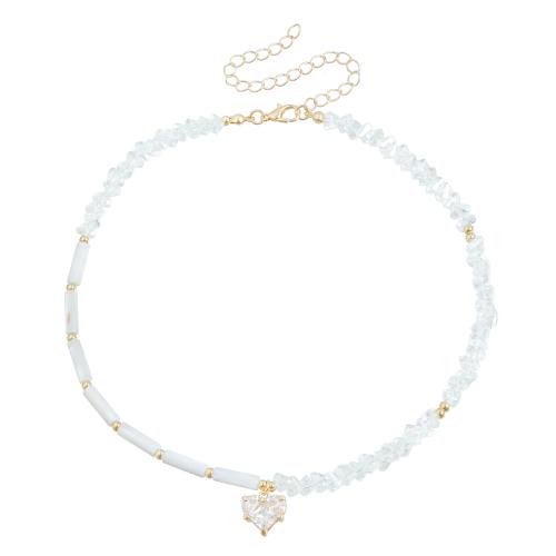 alliage de zinc collier, avec zircon cubique & verre & plastique, Placage, bijoux de mode & pour femme, doré, Vendu par PC