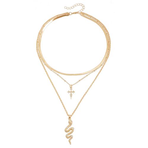 Collier de mode Multi couche, alliage de zinc, Placage, trois couches & pour femme & avec strass, doré, Vendu par PC