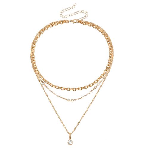 Collier de mode Multi couche, alliage de zinc, Placage, trois couches & pour femme & avec strass, doré, Vendu par PC