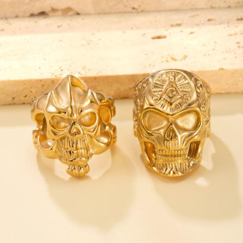 Bague en acier inoxydable, Acier inoxydable 304, crane, Placage, normes différentes pour le choix & styles différents pour le choix & pour homme, doré, Vendu par PC