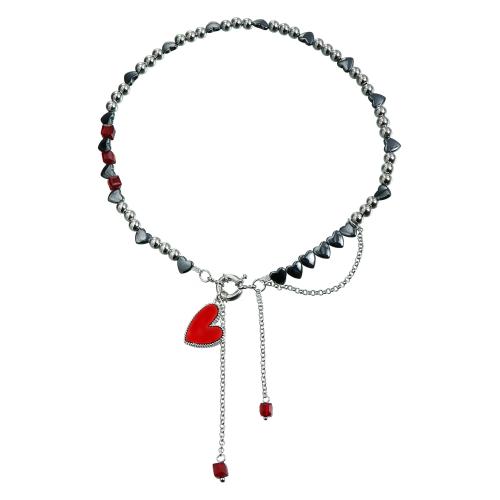 Glass Zinc Alloy Necklace, with Hematite & Glass & Acrylic, plated, fashion jewelry & for woman, original color 