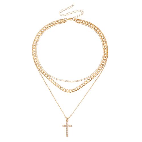alliage de zinc collier, Placage, trois couches & pour femme & avec strass, doré, Vendu par PC