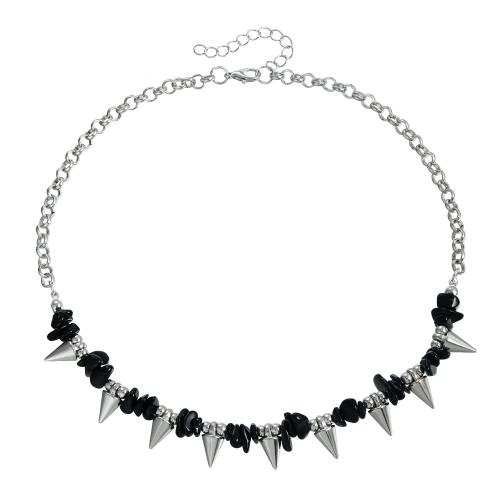 alliage de zinc collier, avec pierre noire, Placage, bijoux de mode & pour femme, couleur originale, Vendu par PC