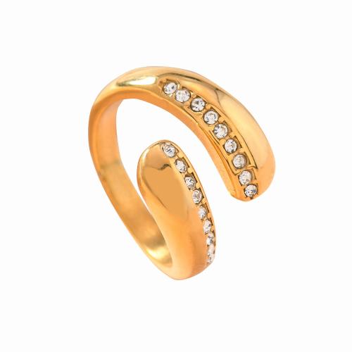 Acier inoxydable 304 Cuff Bague, Placage, unisexe & styles différents pour le choix & avec strass, doré Vendu par PC