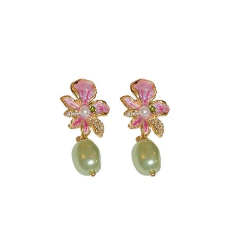 Zinklegierung Tropfen Ohrring, mit Kunststoff Perlen, goldfarben plattiert, Modeschmuck & für Frau & Emaille & mit Strass, violett, verkauft von Paar