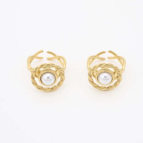 Edelstahl Fingerring, 304 Edelstahl, mit Kunststoff Perlen, Modeschmuck & für Frau, goldfarben, Innendurchmesser:ca. 17mm, verkauft von PC