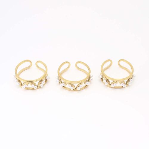 Edelstahl Fingerring, 304 Edelstahl, mit Kunststoff Perlen, Modeschmuck & für Frau, goldfarben, Innendurchmesser:ca. 20mm, verkauft von PC