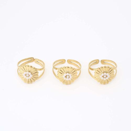 Edelstahl Fingerring, 304 Edelstahl, mit Kunststoff Perlen, Modeschmuck & für Frau, goldfarben, Innendurchmesser:ca. 16mm, verkauft von PC