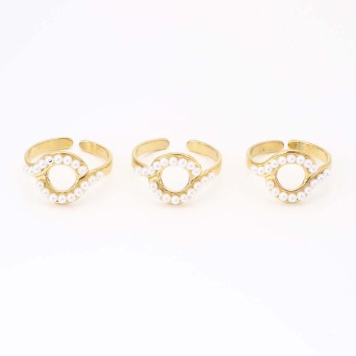 Edelstahl Fingerring, 304 Edelstahl, mit Kunststoff Perlen, Modeschmuck & für Frau, goldfarben, Innendurchmesser:ca. 18mm, verkauft von PC