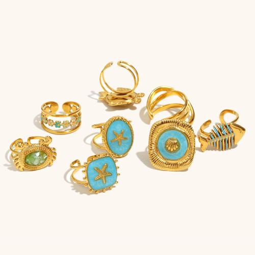 Enamel Stainless Steel Finger Ring, 304 Stainless Steel, with Resin, gold color plated, fashion jewelry 