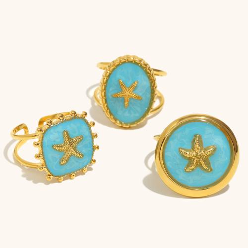 Enamel Stainless Steel Finger Ring, 304 Stainless Steel, gold color plated, fashion jewelry 