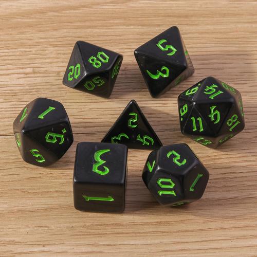 résine Dé, Impression, 7 pièces, plus de couleurs à choisir, dice length 16-25mm, Vendu par fixé