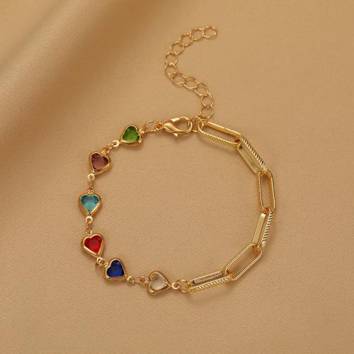 laiton bracelet, avec alliage de zinc, avec 2inch chaînes de rallonge, Placage de couleur d'or, styles différents pour le choix & pour femme & émail & avec strass Environ 6.3 pouce, Vendu par PC