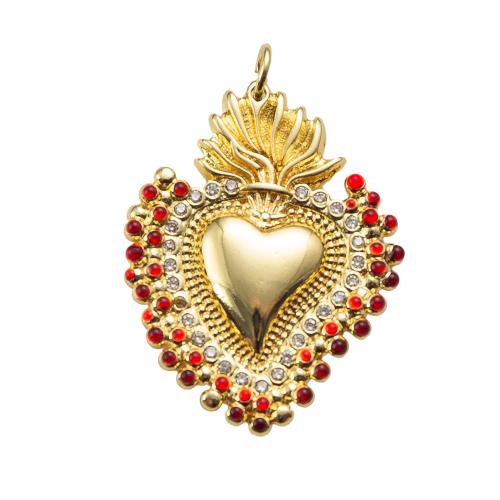 Brass Pendant, Heart, plated, DIY & micro pave cubic zirconia nickel, lead & cadmium free 