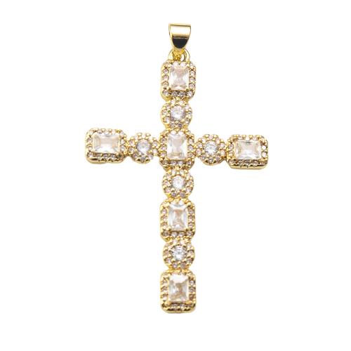 Brass Pendant, Cross, plated, DIY & micro pave cubic zirconia nickel, lead & cadmium free 