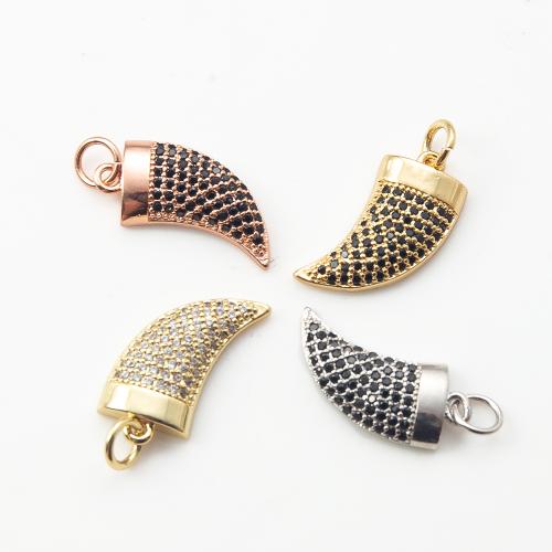 Brass Pendant, Horn, plated, DIY & micro pave cubic zirconia nickel, lead & cadmium free 
