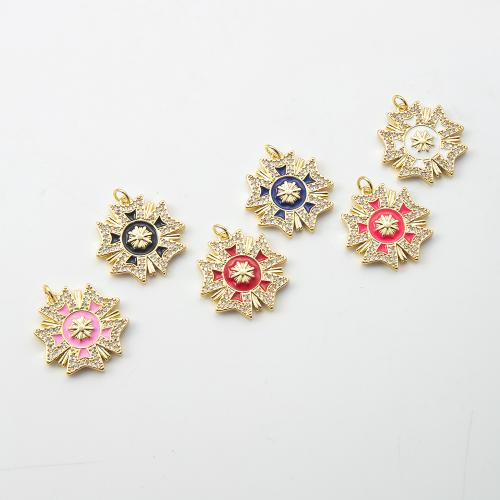 Brass Pendant, Snowflake, plated, DIY & micro pave cubic zirconia nickel, lead & cadmium free 