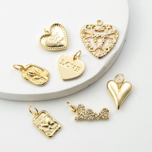 Befestigter Zirkonia Messing Anhänger, mit Kunststoff Perlen, plattiert, DIY & Micro pave Zirkonia, Goldfarbe, frei von Nickel, Blei & Kadmium, 17.3x2.7x19.1mm, verkauft von PC
