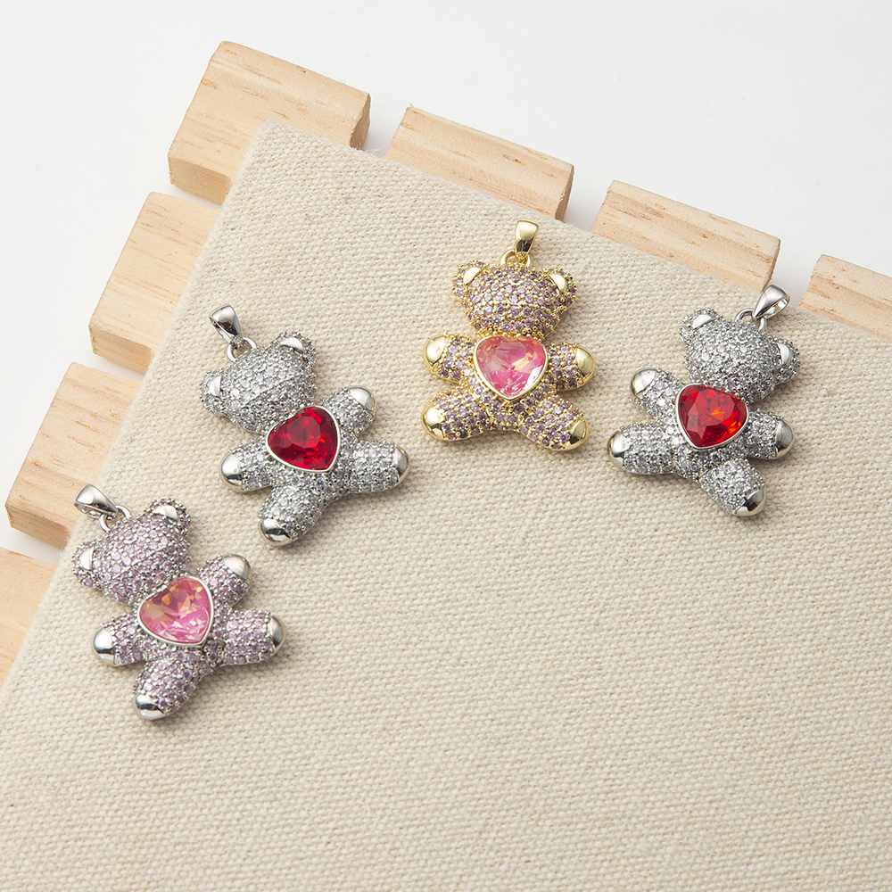 Brass Bear plated DIY & micro pave cubic zirconia & -