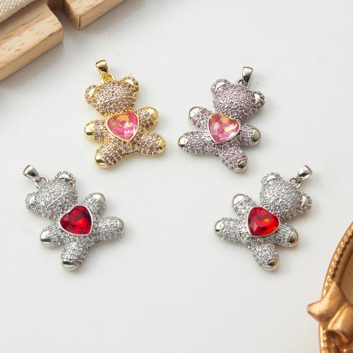 Cubic Zirconia Micro Pave Brass Pendant, Bear, plated, DIY & micro pave cubic zirconia & with rhinestone nickel, lead & cadmium free 