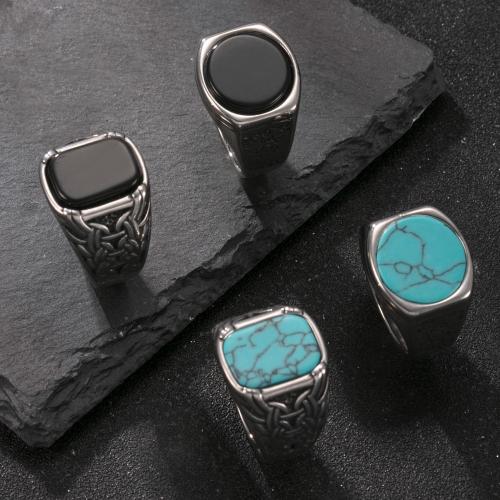 Pierre précieuse bague en acier inoxydable, Acier inoxydable 304, avec turquoise, Placage, différents matériaux pour le choix & normes différentes pour le choix & styles différents pour le choix & pour homme, Vendu par PC