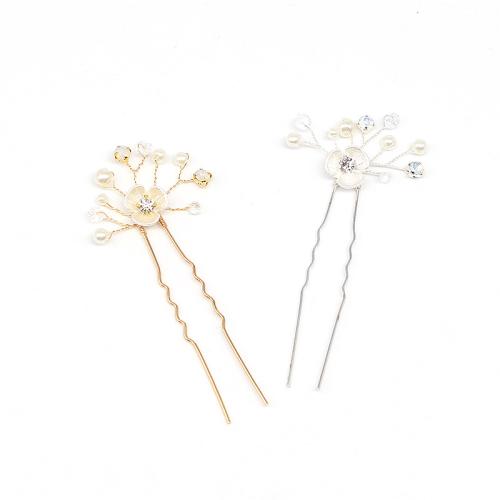 Hair Stick, Zinc Alloy, with brass wire & Crystal & Plastic & Plastic Pearl, handmade, fashion jewelry & for bridal, silver color 