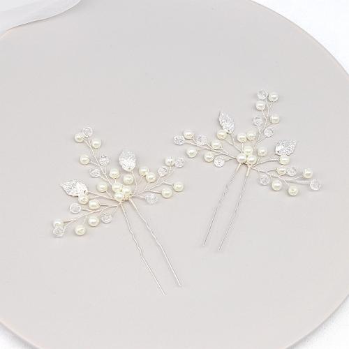 Hair Stick, Zinc Alloy, with brass wire & Crystal & Plastic Pearl, handmade, fashion jewelry & for bridal 
