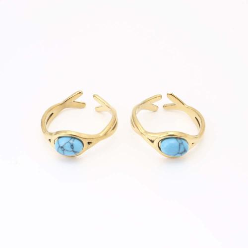 Pierre précieuse bague en acier inoxydable, Acier inoxydable 304, avec turquoise, bijoux de mode & pour femme, doré, Diamètre inté Environ 17mm, Vendu par PC