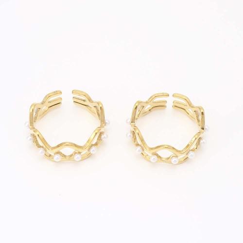 Edelstahl Fingerring, 304 Edelstahl, mit Kunststoff Perlen, Modeschmuck & für Frau & hohl, goldfarben, Innendurchmesser:ca. 16mm, verkauft von PC