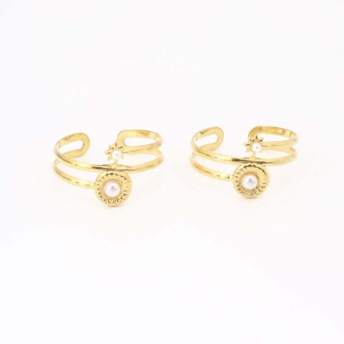 Edelstahl Fingerring, 304 Edelstahl, mit Kunststoff Perlen, Modeschmuck & für Frau, goldfarben, Innendurchmesser:ca. 18mm, verkauft von PC