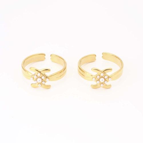 Edelstahl Fingerring, 304 Edelstahl, mit Kunststoff Perlen, Modeschmuck & für Frau, goldfarben, Innendurchmesser:ca. 18mm, verkauft von PC