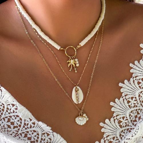 Zinklegierung Halskette, mit Seedbead & Messingkette & Eisenkette & Polymer Ton & Muschel & Kunststoff Perlen, plattiert, Modeschmuck & verschiedene Stile für Wahl & für Frau & Emaille, keine, verkauft von PC