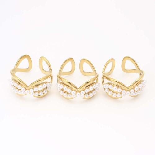 Edelstahl Fingerring, 304 Edelstahl, mit Kunststoff Perlen, Modeschmuck & für Frau, goldfarben, Innendurchmesser:ca. 18mm, verkauft von PC