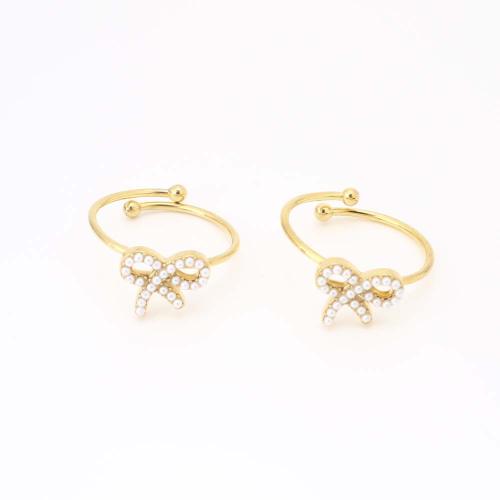 Edelstahl Fingerring, 304 Edelstahl, mit Kunststoff Perlen, Modeschmuck & für Frau, goldfarben, Innendurchmesser:ca. 19mm, verkauft von PC