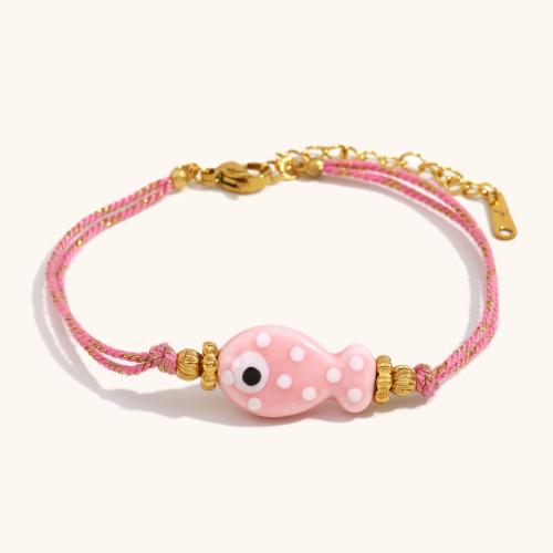 304 Stainless Steel Bracelet, with Lampwork, Fish, plated, fashion jewelry & enamel 