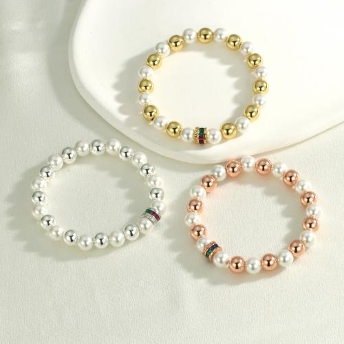 Bracelet cubique en laiton zircon pavent, avec Shell Pearl, Placage, bijoux de mode & pavé de micro zircon, plus de couleurs à choisir, Vendu par PC