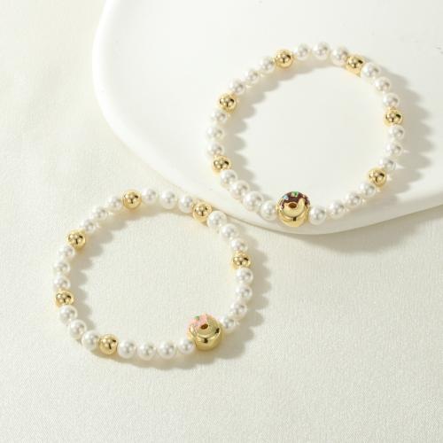 Enamel Brass Bracelets, with Shell Pearl, plated, fashion jewelry 