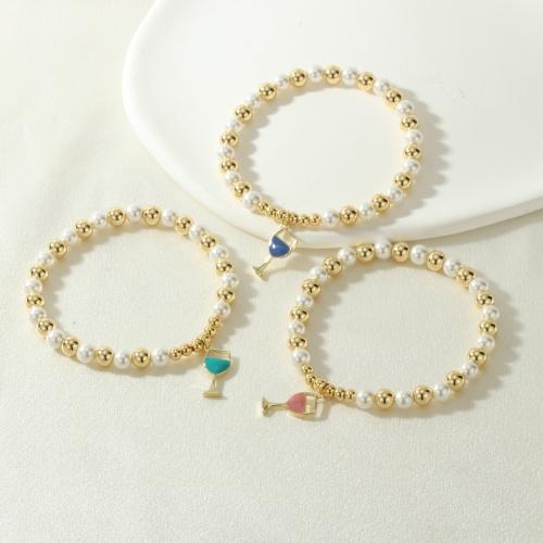 Enamel Brass Bracelets, with Shell Pearl, plated, fashion jewelry 