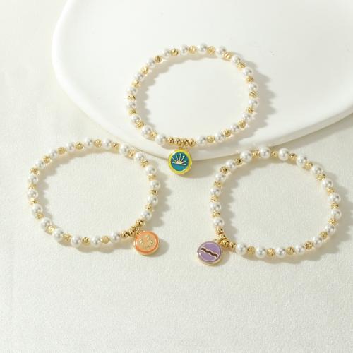 Enamel Brass Bracelets, with Shell Pearl, plated, fashion jewelry 