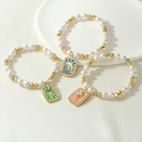 Messing Armband, mit Muschelkern, plattiert, Modeschmuck & Micro pave Zirkonia & Emaille, keine, verkauft von PC