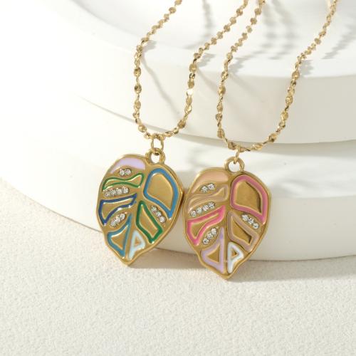 ステンレス鋼のジュエリーネックレス, 304ステンレススチール, 葉っぱ, ゴールドメッキ, ファッションジュエリー & 異なるスタイルを選択 & マイクロパヴェジルコニア & エナメル, 無色, 売り手 パソコン