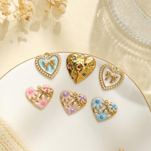 304 Stainless Steel Pendant, with Plastic Pearl, gold color plated, DIY & enamel & with rhinestone nickel, lead & cadmium free 