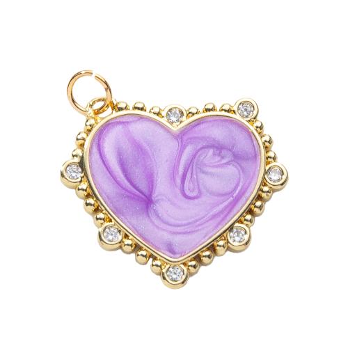 laiton Pendentif, coeur, Placage, DIY & pavé de micro zircon & émail, plus de couleurs à choisir, protéger l'environnement, sans nickel, plomb et cadmium Vendu par PC