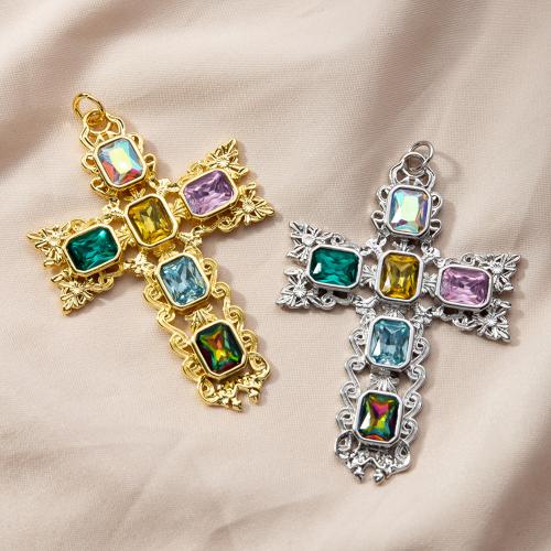 laiton Pendentif, croix, Placage, DIY & pavé de micro zircon, plus de couleurs à choisir, protéger l'environnement, sans nickel, plomb et cadmium Vendu par PC