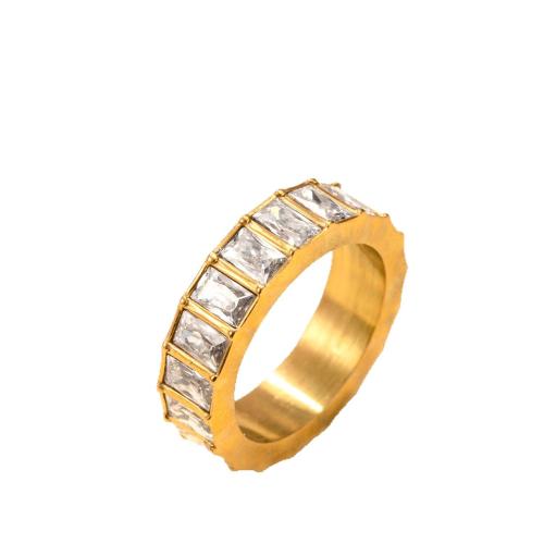 Anilo de dedo de acero inoxidable, acero inoxidable 304, 18K chapado en oro, diverso tamaño para la opción & para mujer & con diamantes de imitación, más colores para la opción, Vendido por UD