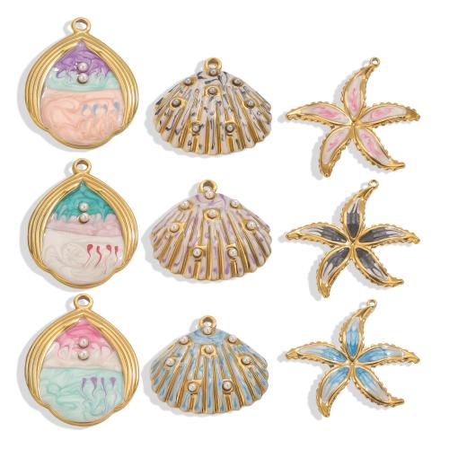 Pendentifs en acier inoxydable, Acier inoxydable 304, avec perle de plastique, Placage de couleur d'or, DIY & styles différents pour le choix & émail, plus de couleurs à choisir, Vendu par PC