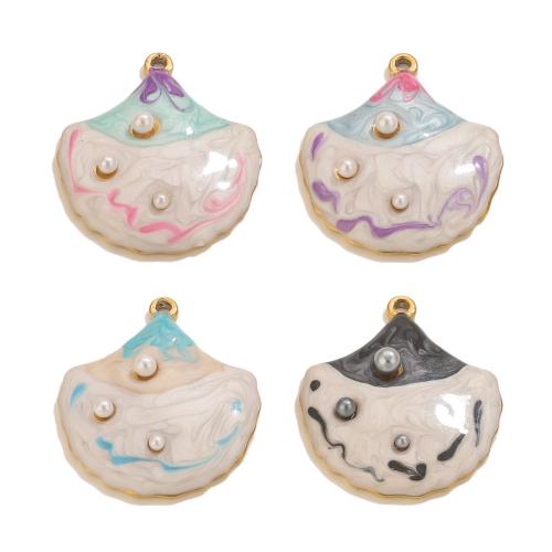 Pendentifs en acier inoxydable, Acier inoxydable 304, avec perle de plastique, coquille, Placage de couleur d'or, DIY & émail, plus de couleurs à choisir, Vendu par PC