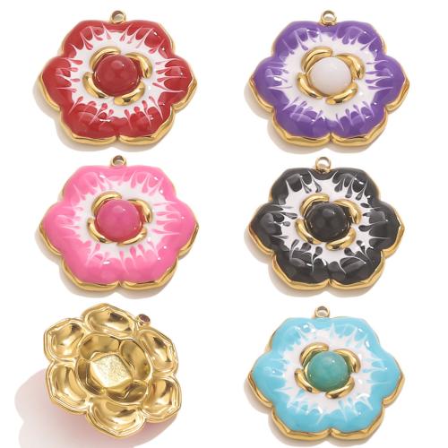 Inoxydable acier Pendentif Fleur, Acier inoxydable 304, Placage de couleur d'or, DIY & émail, plus de couleurs à choisir, Vendu par PC
